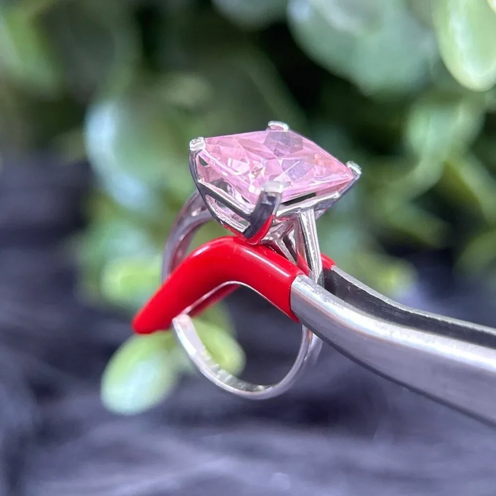 925‎ Silver Emerald Cut Pink Stone Ring